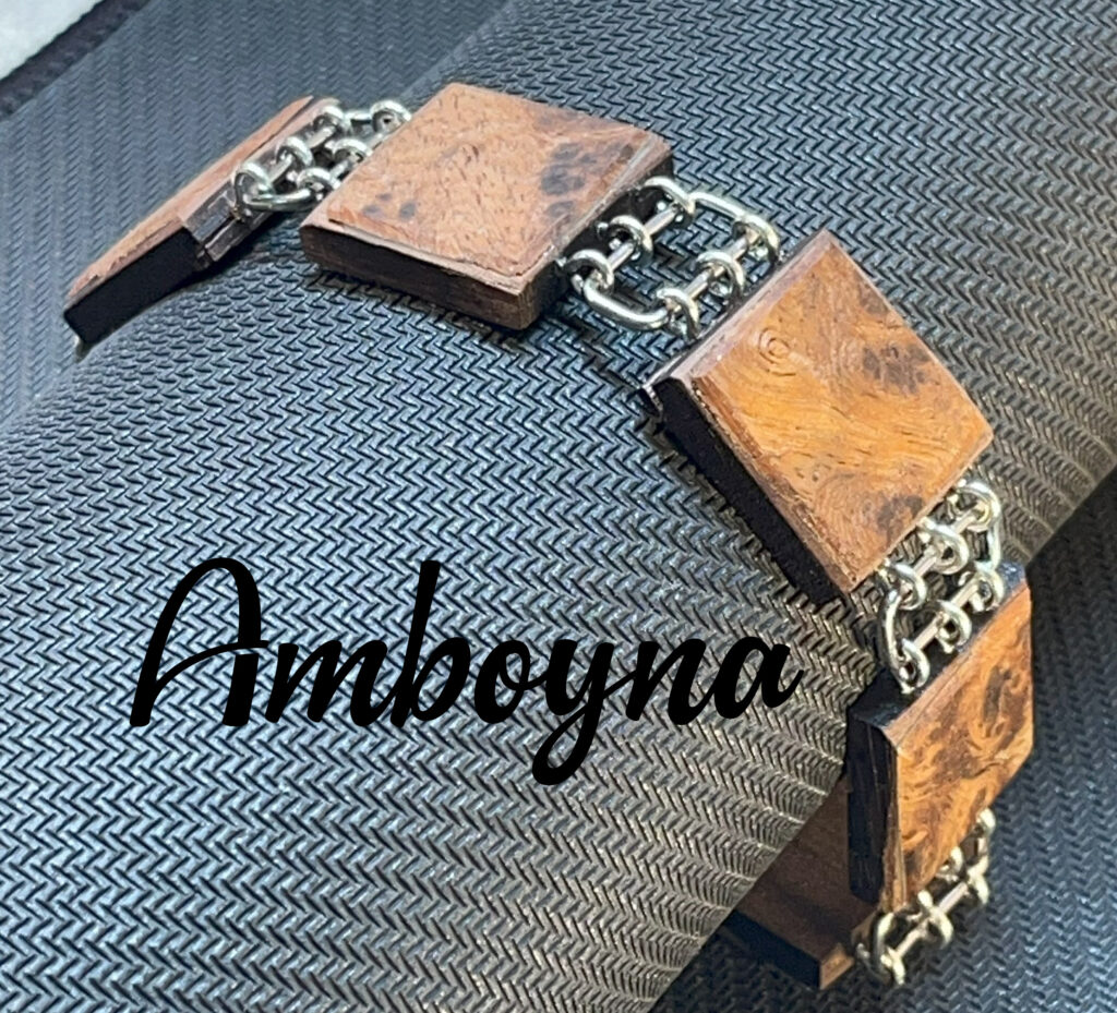 Rustic Amboyna Wood & Sterling Silver Bracelet